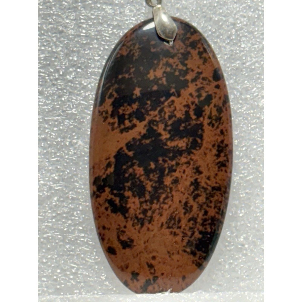 Large Mahogany Obsidian Necklace Pendant 2.75 In Long,  1.25 In Wide Vintage